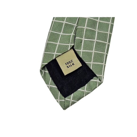 Burberry London Neck Tie Silk Geometric Green Textured Grid 58.5" Made in Italy - Picture 8 of 10